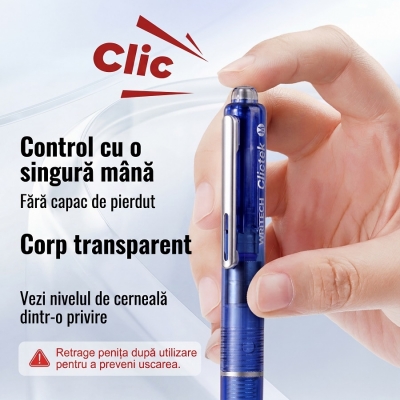Stilou retractabil Writech F corp roz cu cutie cadou si 5 patroane cerneala albastre